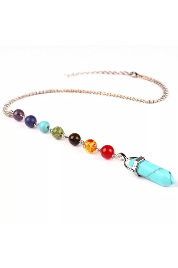 Natural Turquoise Gems Stone Pendulum Chakra Necklace Yogo Jewelry Wholesale-default