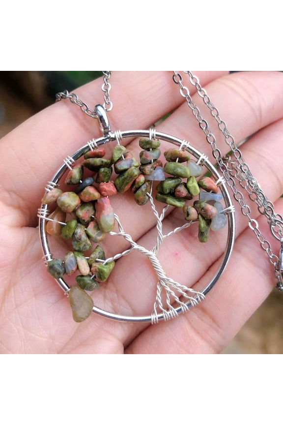 Natural Unakite Gems Tree Of Life Necklace Chakra Reiki Healing Amulet-default
