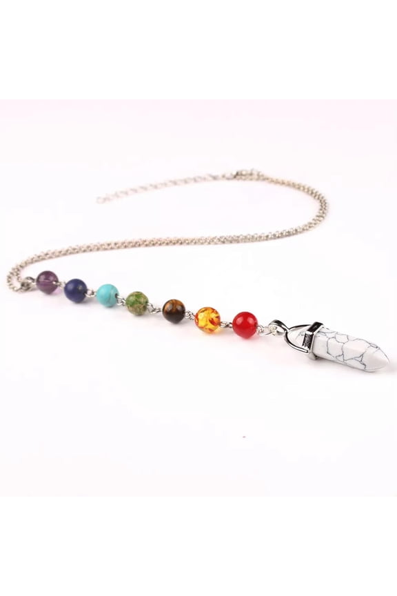 Natural White Howlite Gems Stone Pendulum Chakra Necklace Healing Wholesale-default