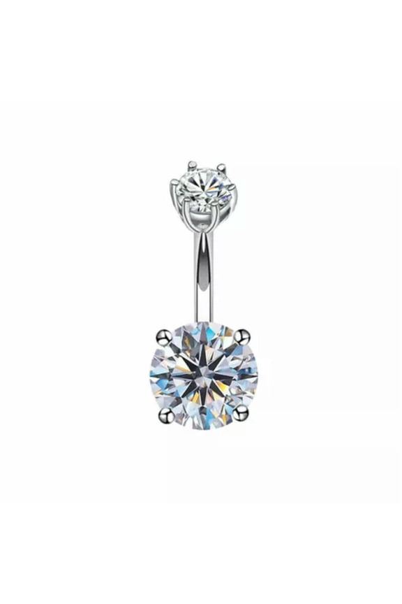 Navel Belly Bar Botton Ring Piercing Sterling Silver Round CZ Crystal A1289-6mm