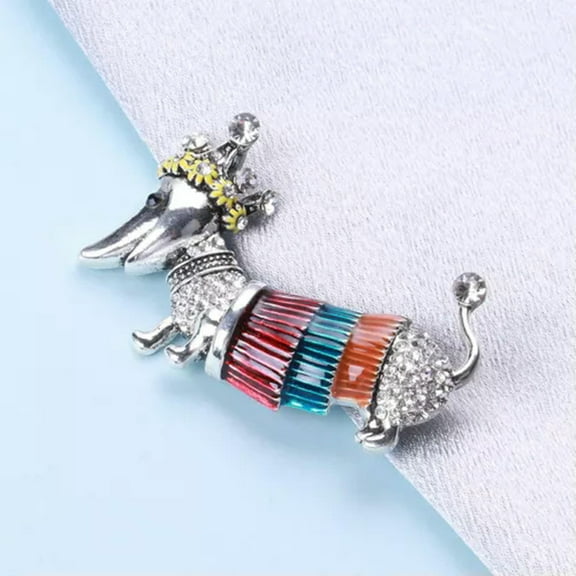 QQTDFG New Crown Dachshund Sausage Dog Brooch Clear Crystal Rhinestone Silver Tone Pin-Multicolor-1