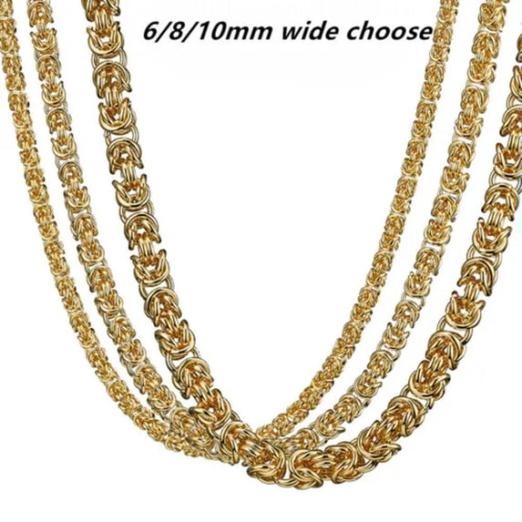 QQTDFG New Fashion 6/8/10mm Mens Chain Stainless Steel Byzantine Link Necklace Bracelet-Gold Tone-8mm-10 inch bracelet