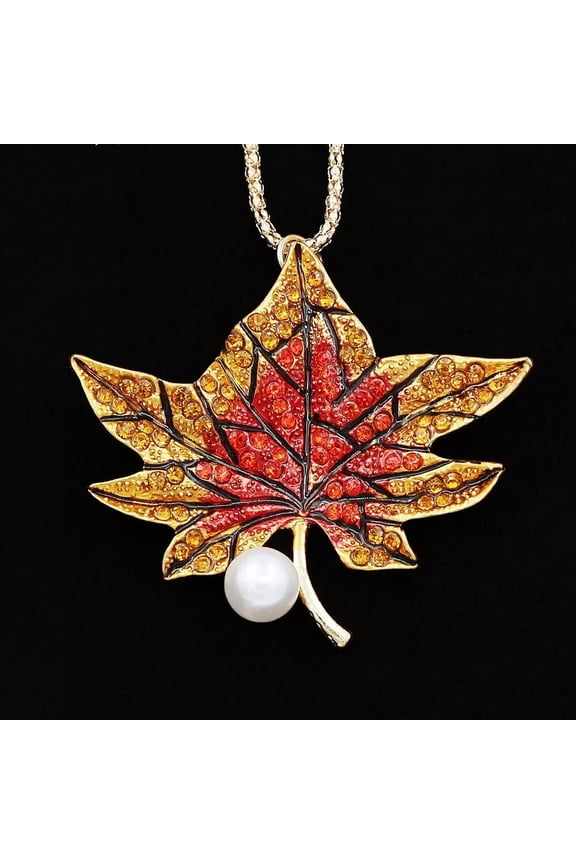 New Pearl Crystal Maple Marijuana Leaf Pendant Chain Necklace Womens Brooch Pin -default