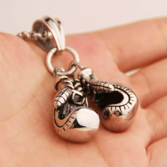 QQTDFG New Stainless Steel Chain Boxing Glove Pendant Rocky Necklace Silver/Gold/Black-Silver