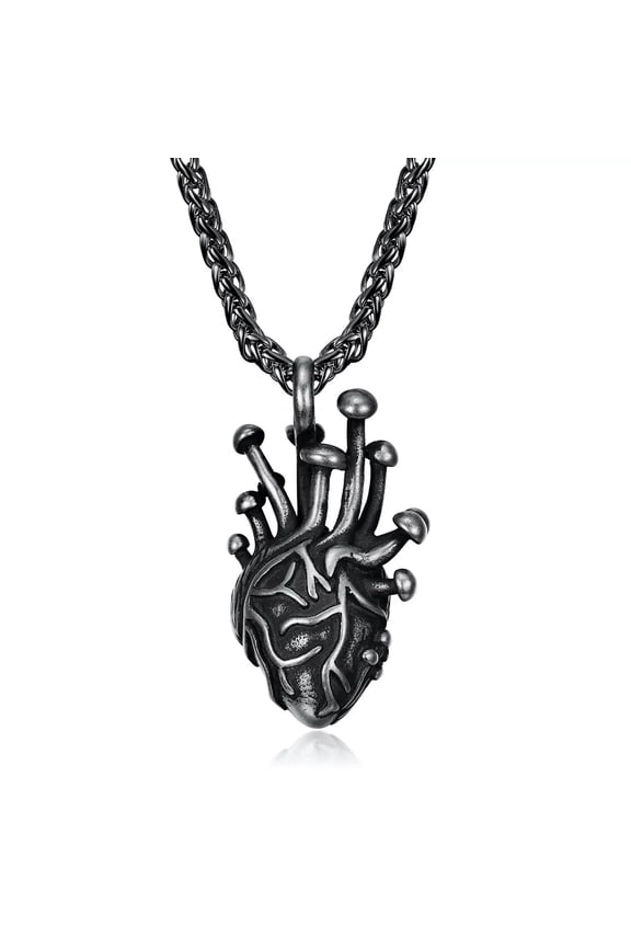 New Stainless Steel Mens Anatomical Real Human Heart Pendant Necklace Gift-default