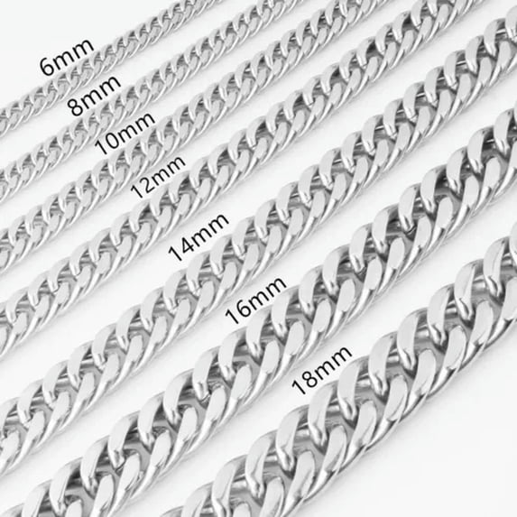 QQTDFG New Stainless Steel Silver Curb Cuban Chain Necklace Fashion Men Jewelry 7"-40"-16mm-9inch bracelet