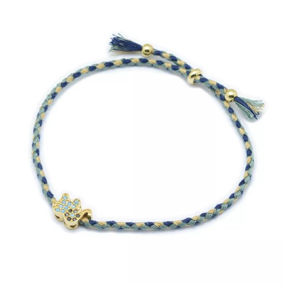 QQTDFG Nylon Cord Bracelet Cubic Zirconia Elephant Gold Plated Adjustable P311-default