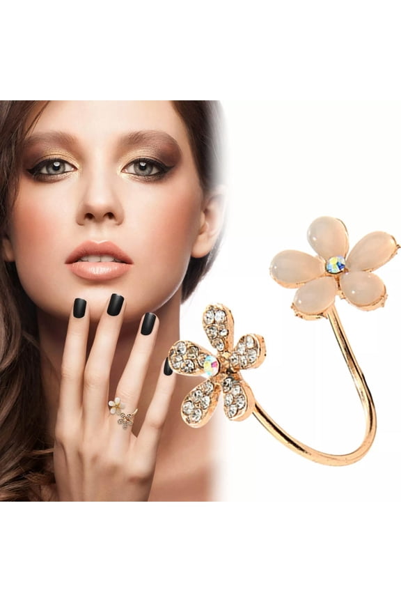 Opal Flower Open Ring Micro Set Pentacle Ring Womens Fashion Rings-default