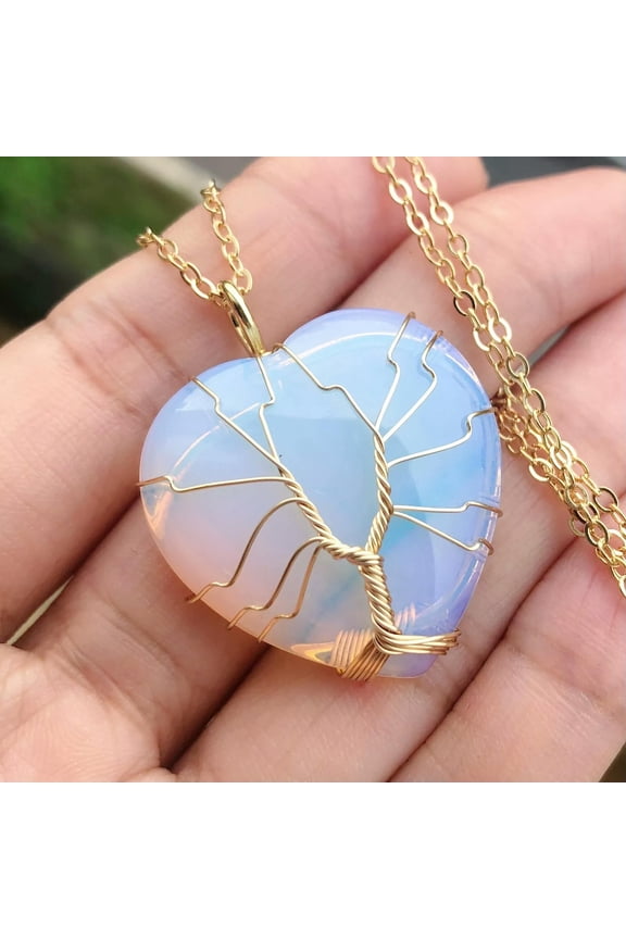 Opalite Gem Tree Of Life Necklace Chakra Reiki Healing Amulet-default