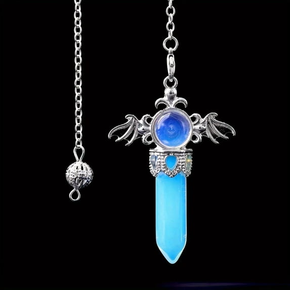 QQTDFG Opalite Gems Angel Wings Pendulum Necklace Magic Reiki Healing Amulet-default