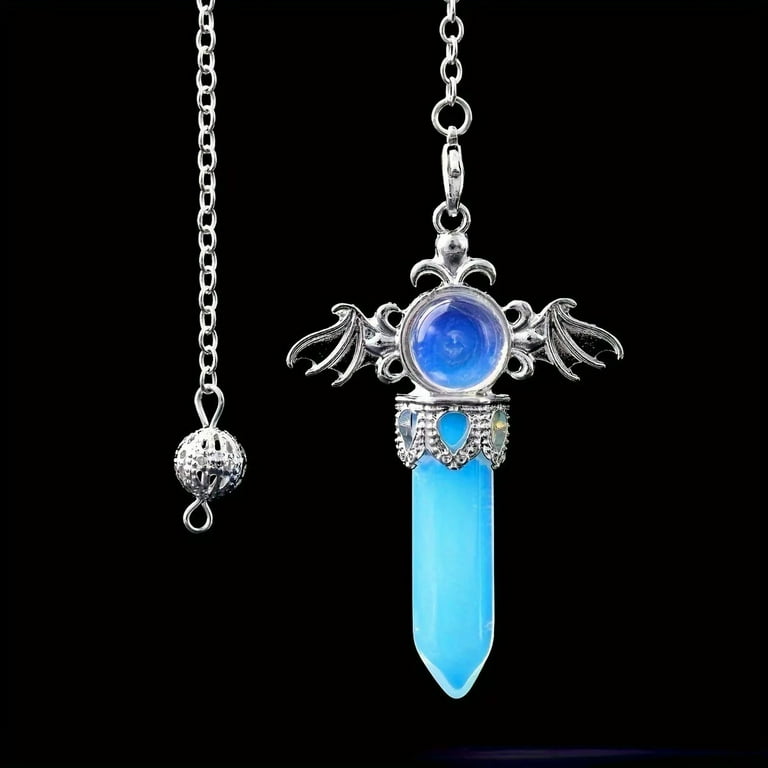 QQTDFG Opalite Gems Angel Wings Pendulum Necklace Magic Reiki