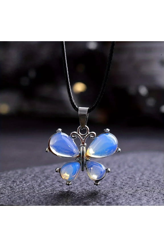 Opalite Gems Butterfly Crystal Necklace Magic Reiki Healing Amulet-default