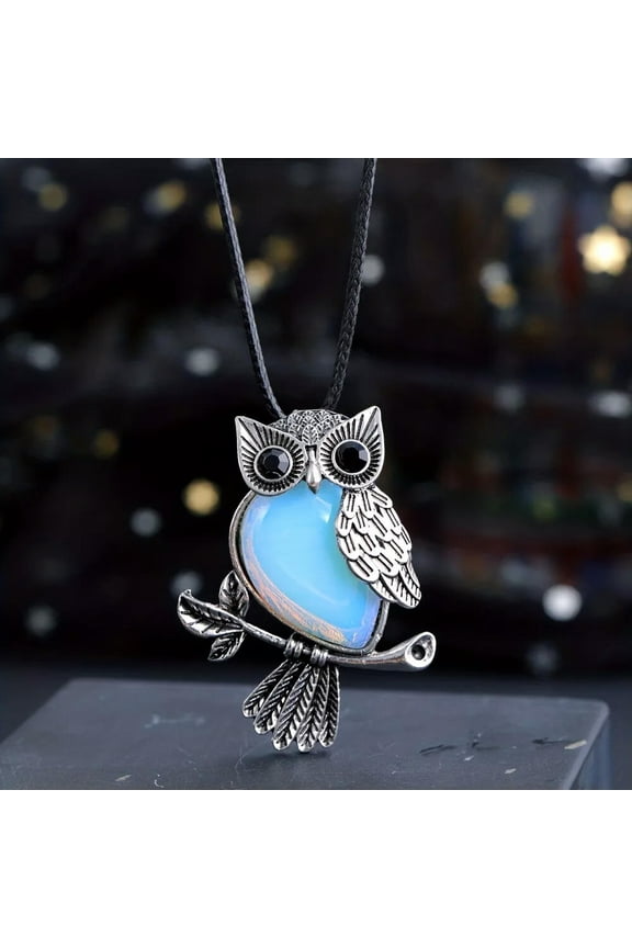 Opalite Gems Owl Crystal Necklace Magic Reiki Healing Amulet-default