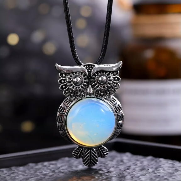 QQTDFG Opalite Gems Owl Crystal Necklace Magic Reiki Healing Amulet-default