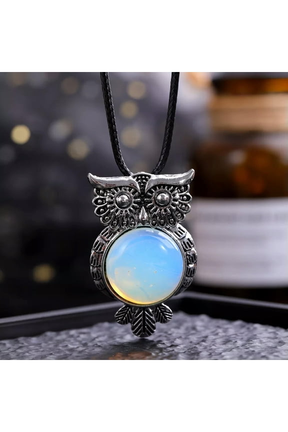 Opalite Gems Owl Crystal Necklace Magic Reiki Healing Amulet-default
