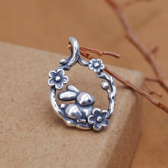 QQTDFG Oxidized Sterling Silver 925 Cute Rabbit Bunny Charm Pendant A5149-default