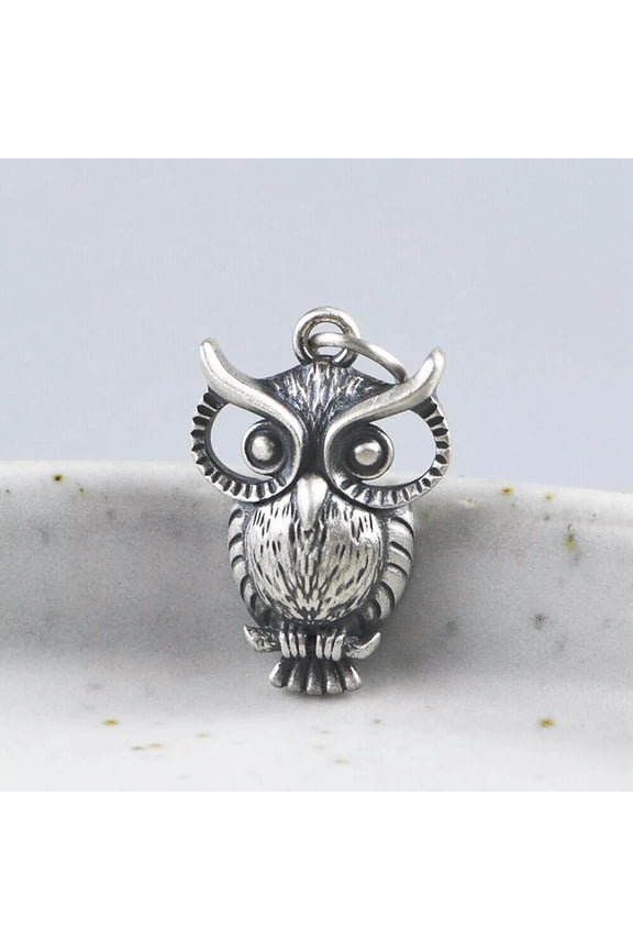 Oxidized Sterling Silver Owl Pendant A2217-default