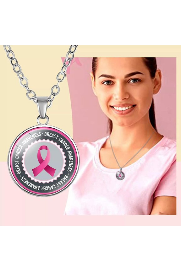 Pink Crystal Ribbon Necklace By Breast Cancer Awareness In Women Pendant-default