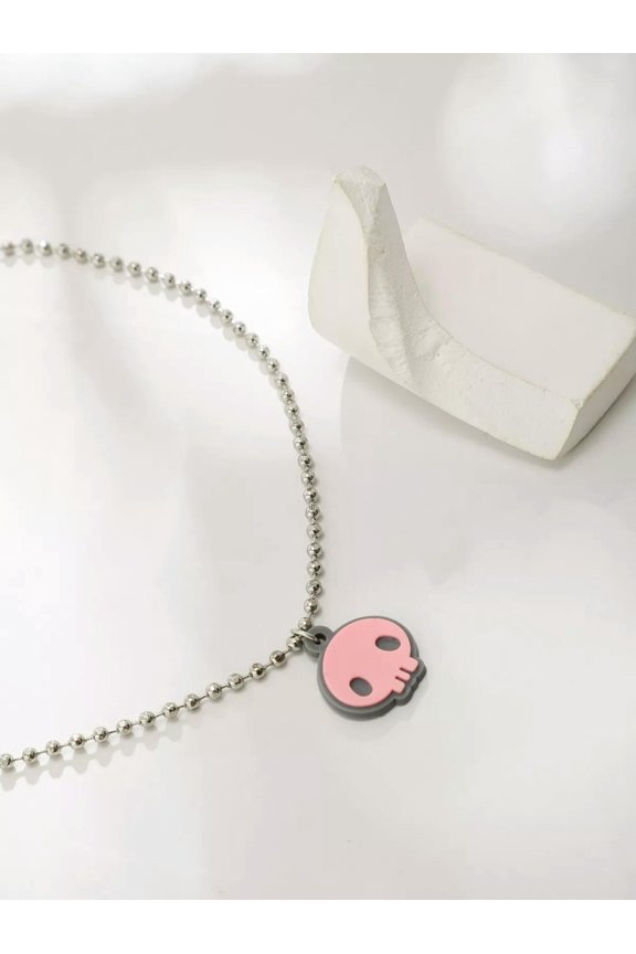 Pink Skull Pendant Necklace Jewelry for Women Gift for Her Necklace Accessories-default
