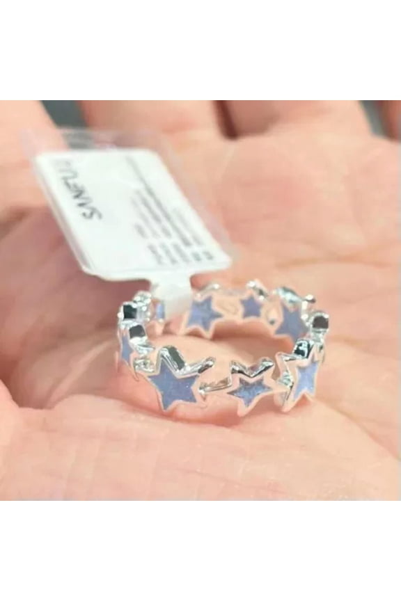 Pink Y2k ring Stars Women Finger Rings Irregular Open Rings Women-Blue