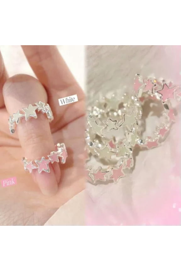 Pink Y2k ring Stars Women Finger Rings Irregular Open Rings Women-Pink