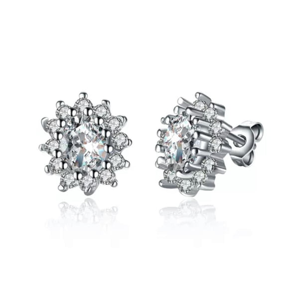 QQTDFG Platinum Plated Colors Earrings Stud AAA Cubic Zirconia Push Back .48" L246-Silver