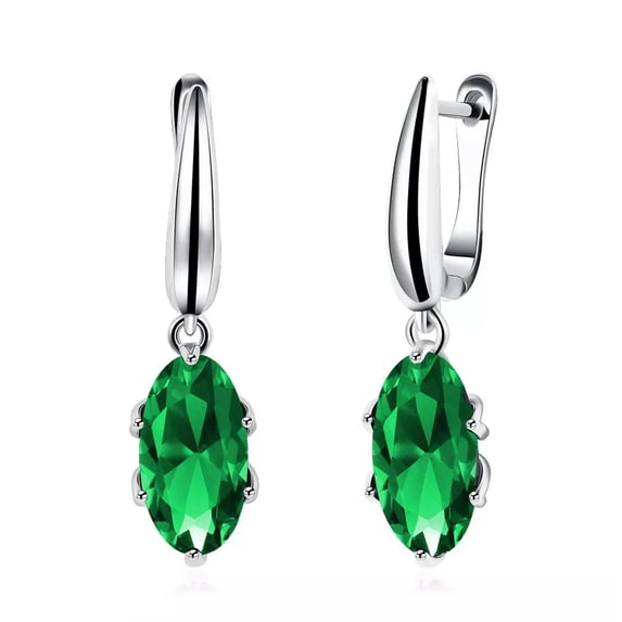 QQTDFG Platinum Plated Earrings Drop Dangle AAA Zirconia Green Latch Back Clasp L580-default