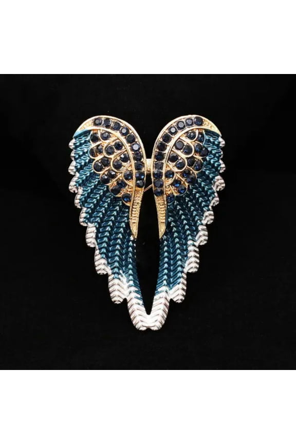 Pretty Crystal and Enamel Angel Wings Pendant Brooch Shawl Pin Women Jewellery-Blue