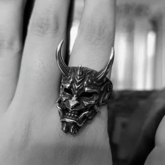 QQTDFG Punk 925 Silver Devil Rings Retro Party Band Jewelry Gift Open Adjustable-Black-Adjustable