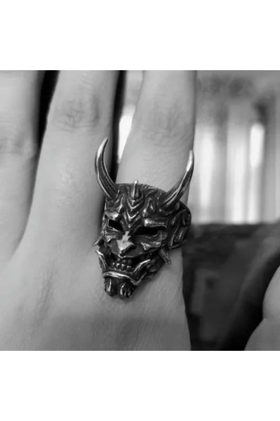 Punk 925 Silver Devil Rings Retro Party Band Jewelry Gift Open Adjustable-Black-Adjustable