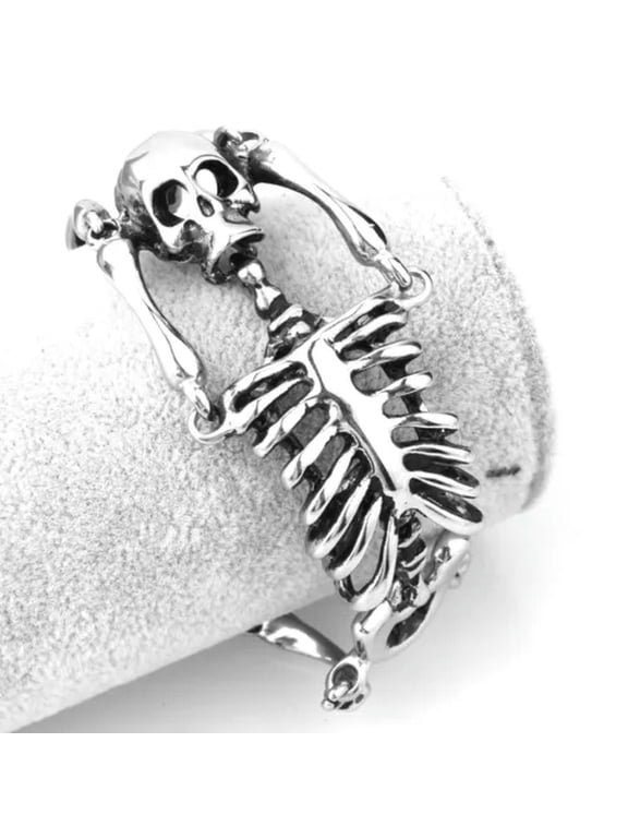 Punk Gothic Skull Skeleton 316L Stainless Steel Bracelet Wristband for Cool Men-Silver