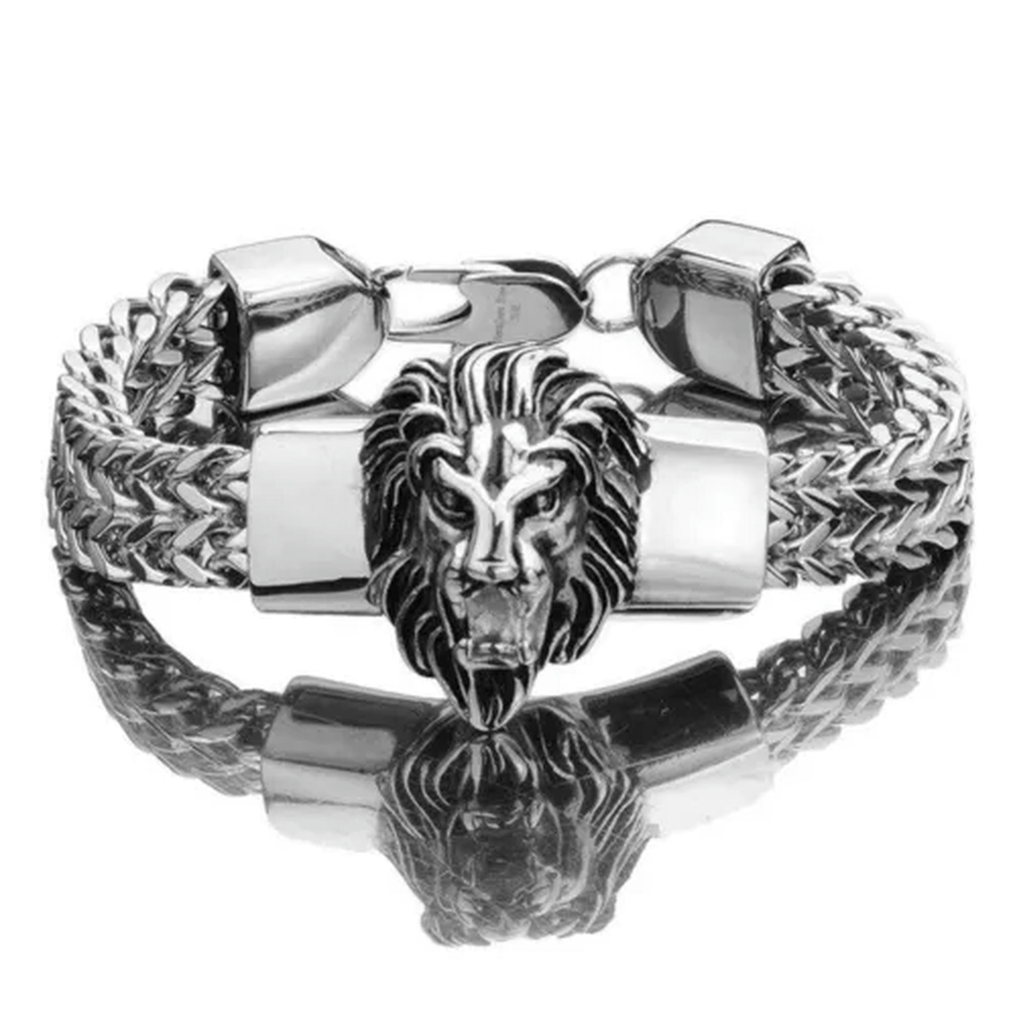 QQTDFG Punk Lion Head Wristband Mens 316L Stainless Steel