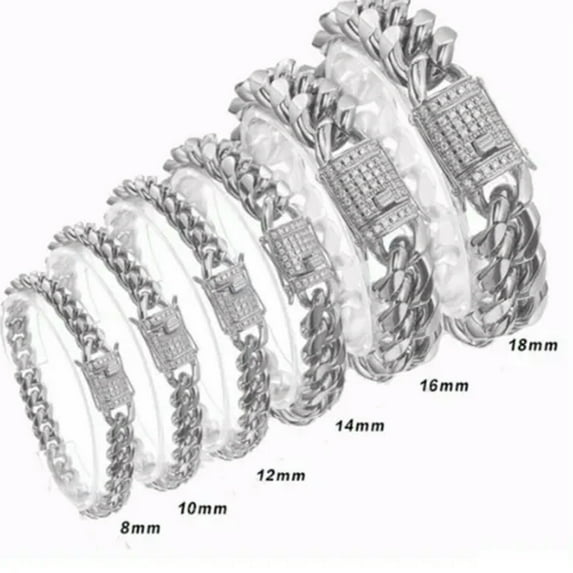 QQTDFG Punk Mens Miami Cuban Link Chain Bracelet Gold or Silver Stainless Steel 8-18mm-Silver-8mm-10 inches bracelet