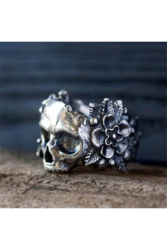 Punk Vintage Gothic Skull Ring Cool Men's Band Stainless Steel Rings Jewelry-Silver-9