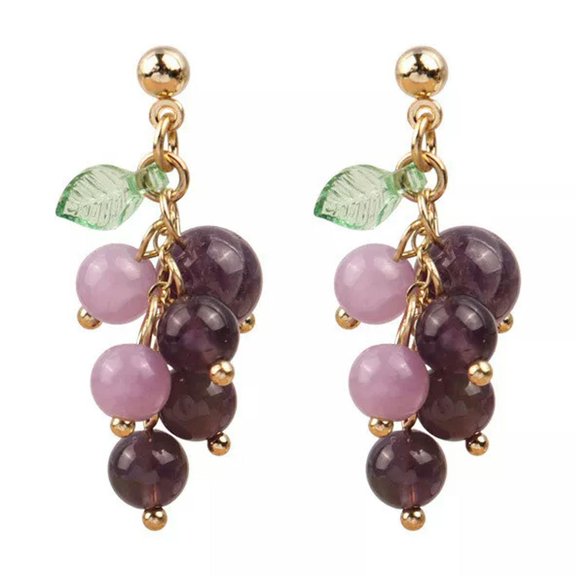 QQTDFG Purple Grape Stud Long Drop Dangle Earrings Fruit Pierced Ears Women Jewelry -default