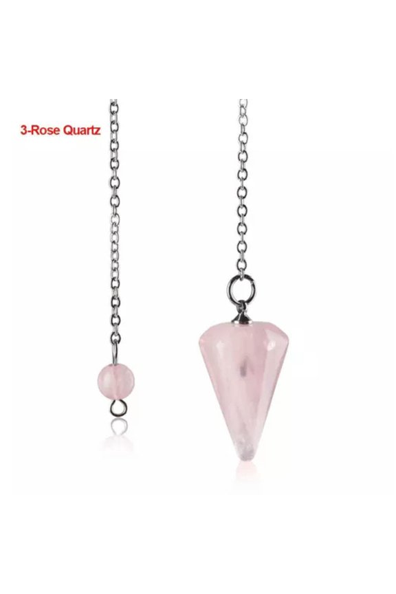 Pyramid Rose Quartz Reiki Pendulum Pendant Amulet Healing Crystal Natural Stone-3-Rose Quartz
