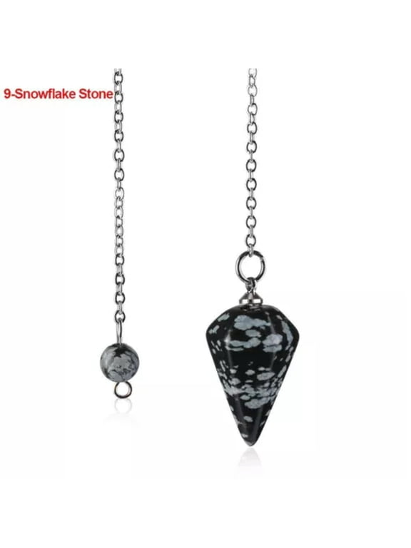 Pyramid Rose Quartz Reiki Pendulum Pendant Amulet Healing Crystal Natural Stone-9-Snowflake Stone