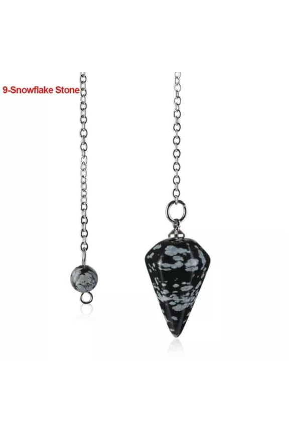 Pyramid Rose Quartz Reiki Pendulum Pendant Amulet Healing Crystal Natural Stone-9-Snowflake Stone