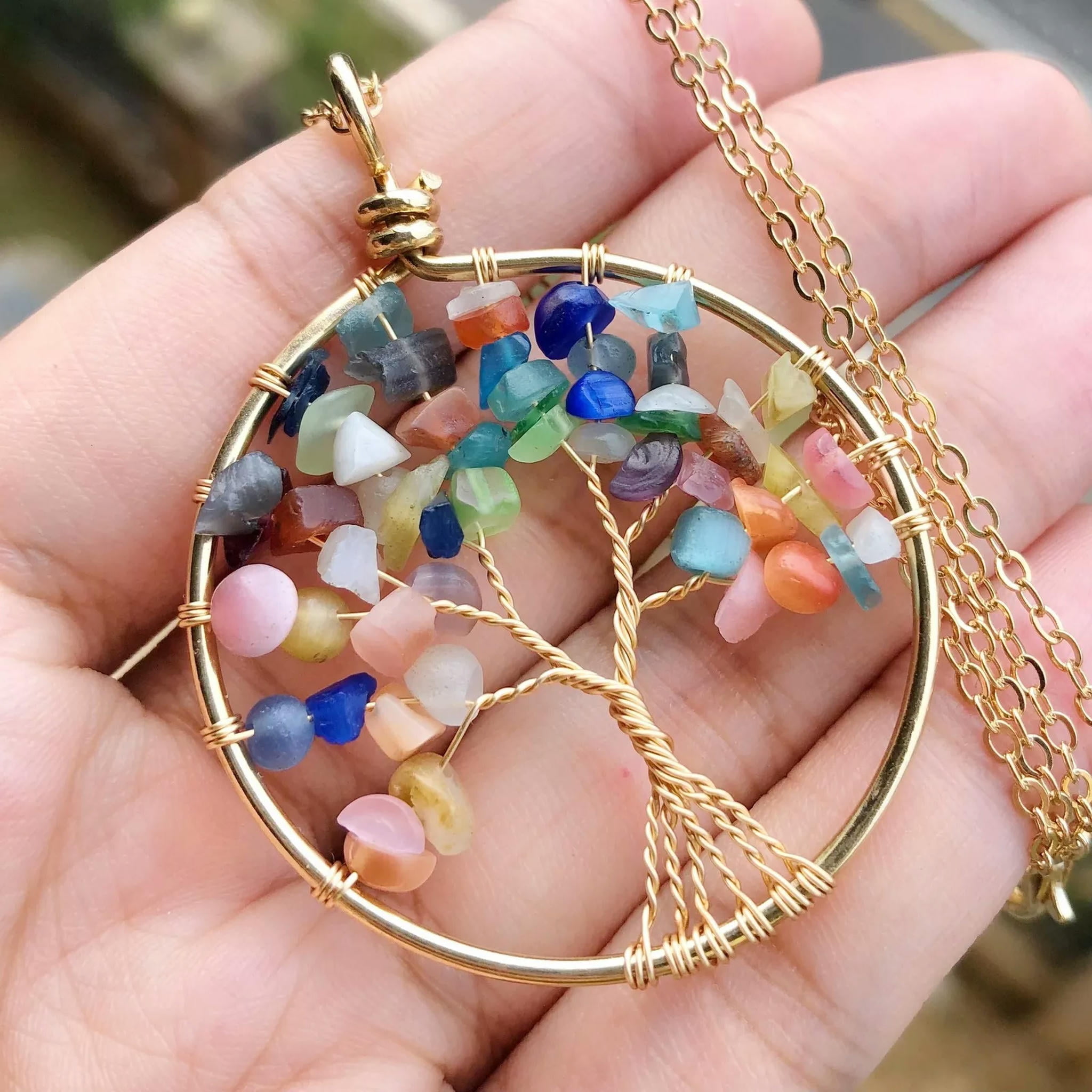 Fashion Jewelry Bohemian Tree Of Life Water Drop Opal Double Necklace