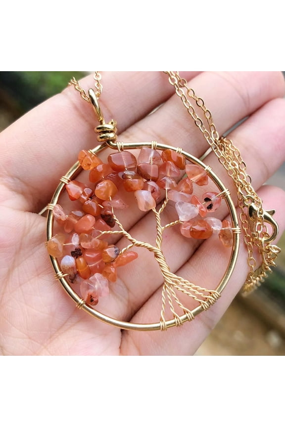 Red Agate Gem Tree Of Life Water-Drop Necklace Chakra Reiki Healing Amulet-default