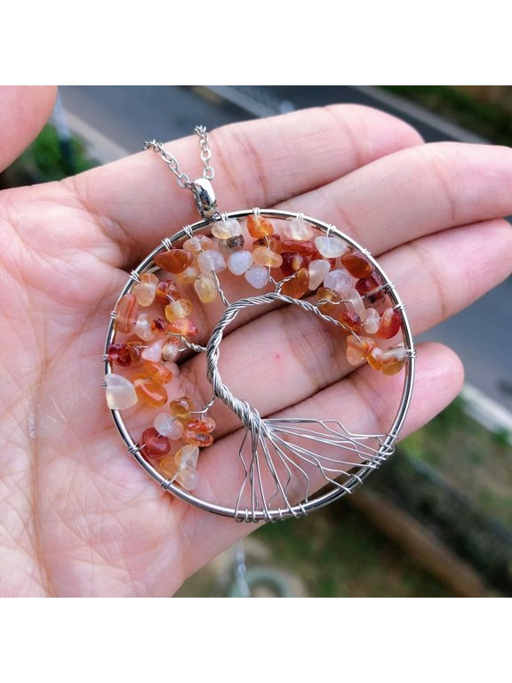 Red Agate Stone Tree Of Life Pendant Necklace Chakra Reiki Healing Amulet-default