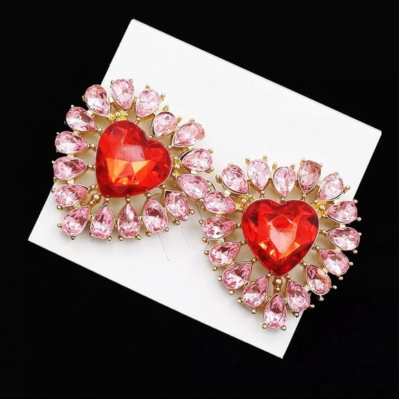QQTDFG Red & Pink Crystal Rhinestone Big Love Heart Earbob Stud Charm Womens Earrings -default