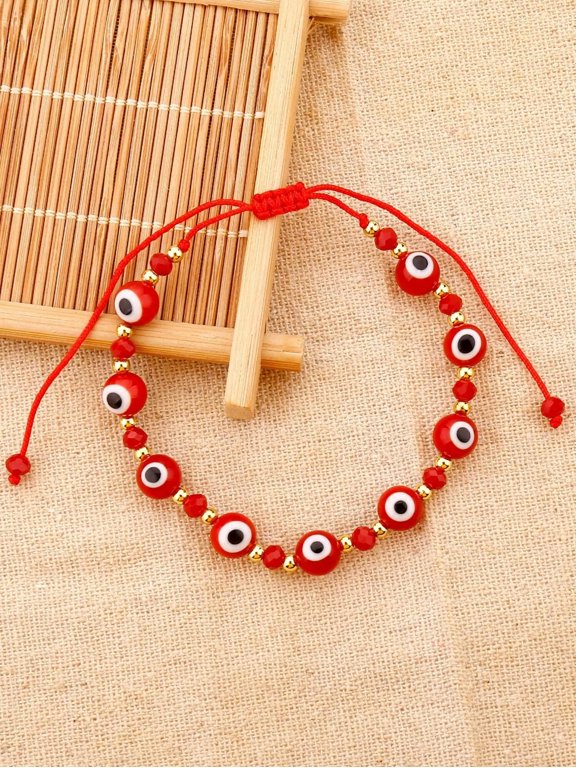 Red String Evil Eye Decor Beaded Bracelet Boho Crafted Creative Beads Adjustable-default
