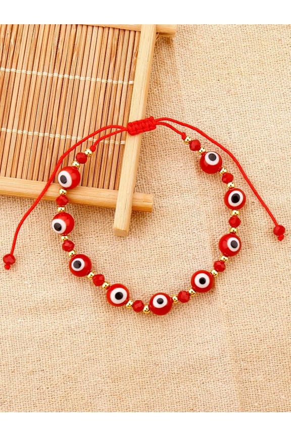 Red String Evil Eye Decor Beaded Bracelet Boho Crafted Creative Beads Adjustable-default