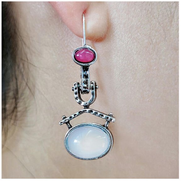 QQTDFG Retro 925 Silver Ear Hook Moonstone Dangle Drop Earrings Women Wedding Jewelry-#1