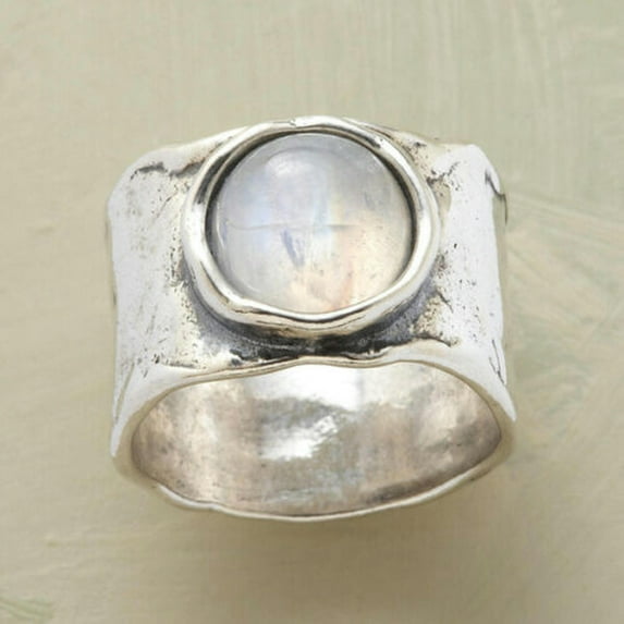 QQTDFG Retro 925 Silver Moonstone Ring Women Opal Wedding Jewelry Gift Size 5-10-Silver-8