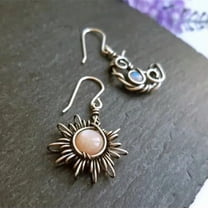 QQTDFG Retro 925 Silver Sun Moon Ear Hook Dangle Drop Earrings Women Party Jewelry Gift-2