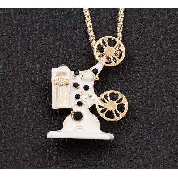 QQTDFG Retro Vintage Video Film Movie Projector Pendant Chain Women Necklace/Brooch Pin-default