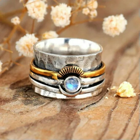 QQTDFG Retro Women 925 Silver Rings Round Cut Turquoise Wedding Jewelry Gifts Size 6-13-#4-9