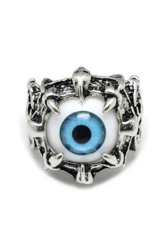 Ring Wide Band Rings Chunky Rings Eye Antique Silver Light Blue 18mm Z744-8